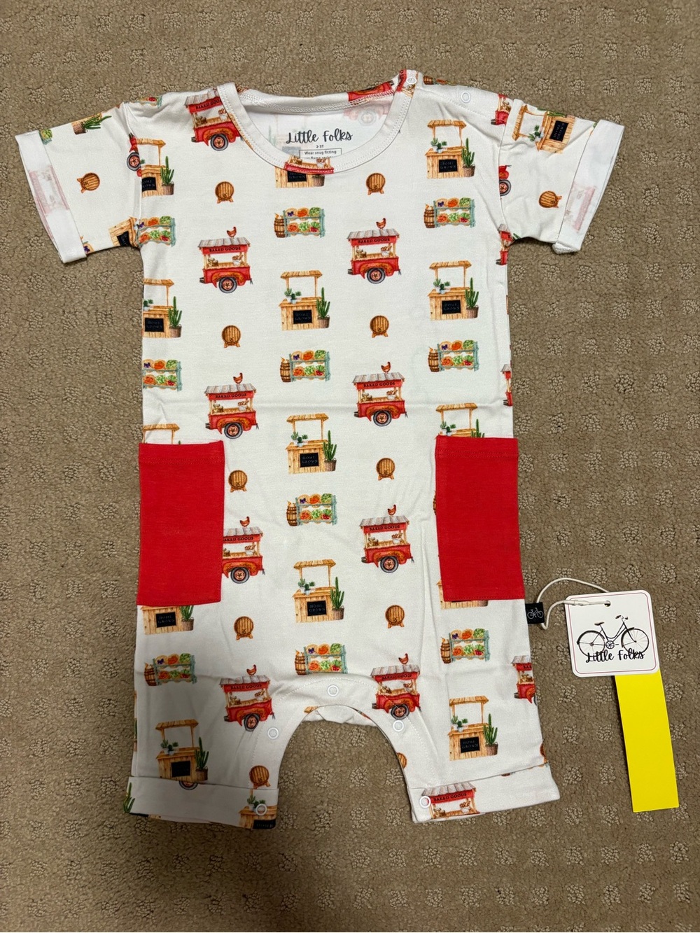 White & Red Market Cart Baby One-Piece